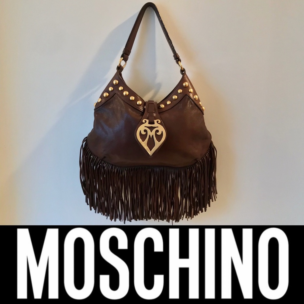 Fabulous Brown Leather Moschino Shoulder Bag